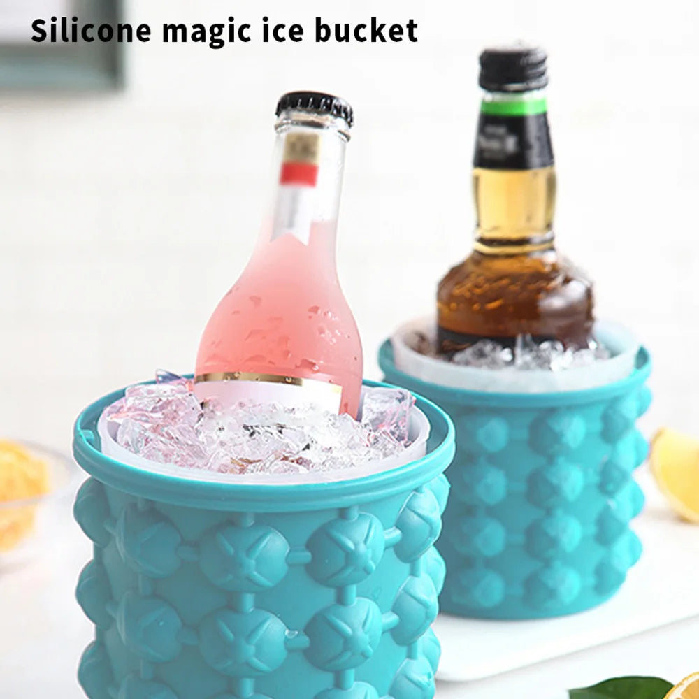 Silicone Ice Cube Maker Ice Cube Mold Tray with Lid Portable Bucket Wine Ice Cooler Beer Cabinet Kitchen Party Beverage Whiskey