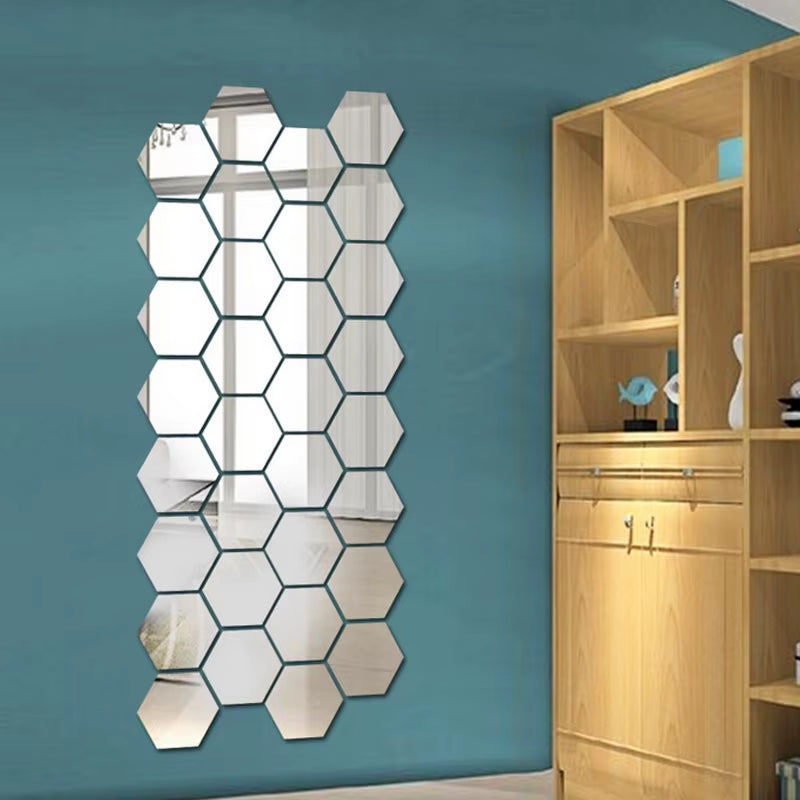 12Pcs 3D Mirror Hexagon Vinyl Removable Wall Sticker Decal Home Decor Art DIY Creative Honeycomb Wall Stickers Mirror Stickers