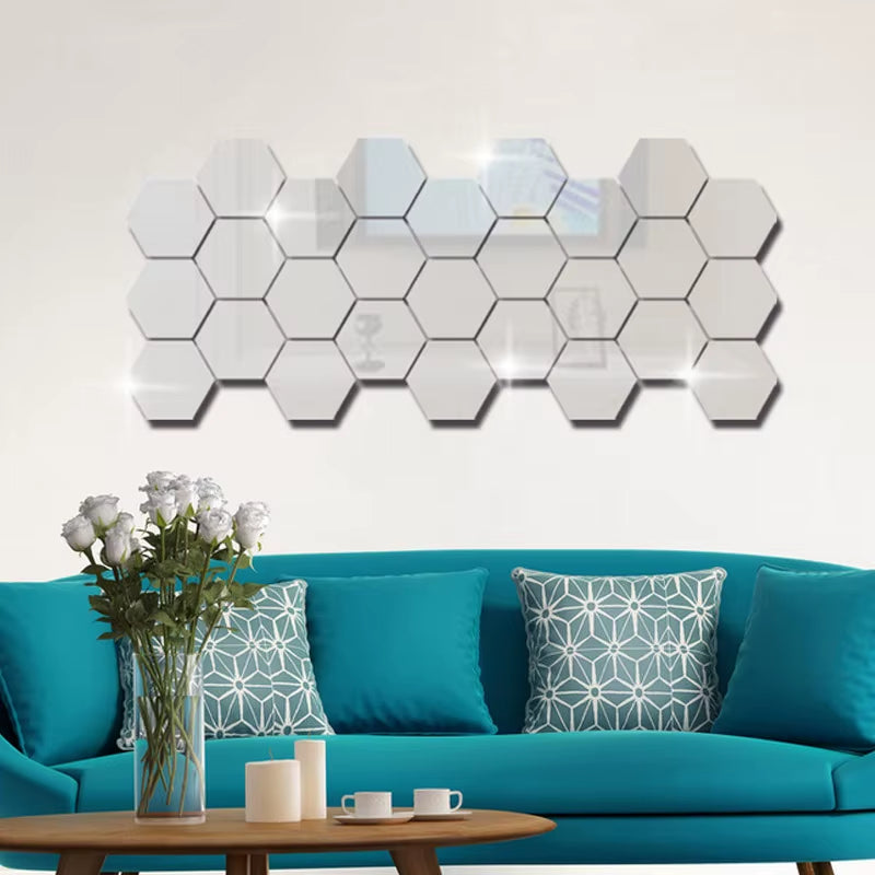 12Pcs 3D Mirror Hexagon Vinyl Removable Wall Sticker Decal Home Decor Art DIY Creative Honeycomb Wall Stickers Mirror Stickers