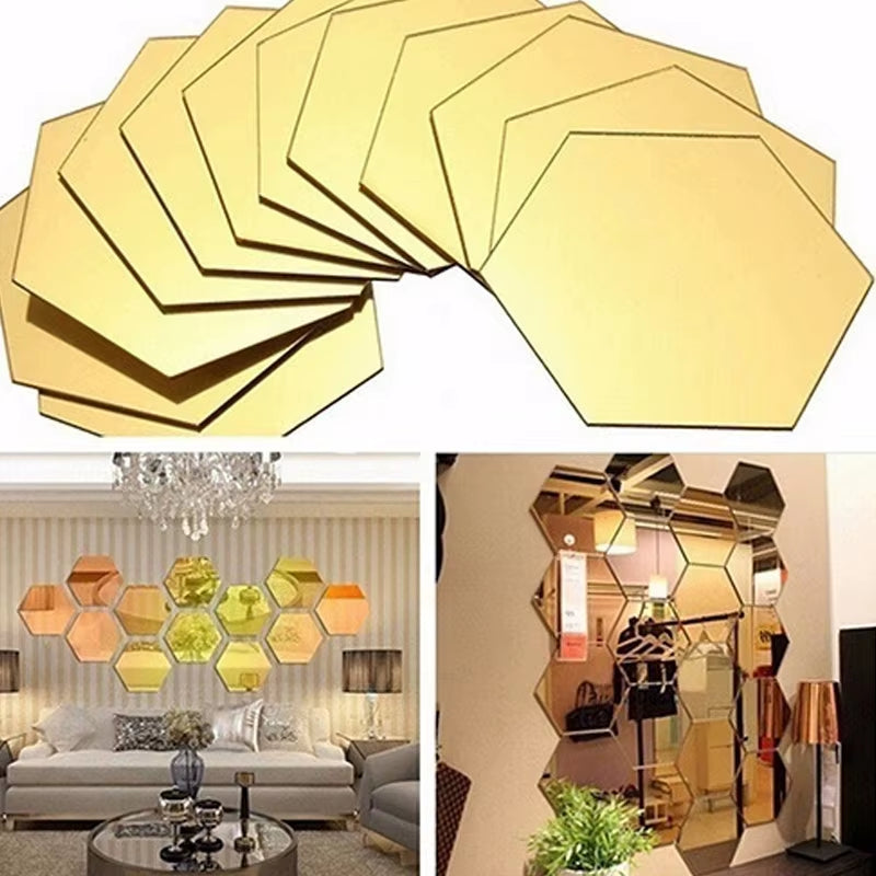 12Pcs 3D Mirror Hexagon Vinyl Removable Wall Sticker Decal Home Decor Art DIY Creative Honeycomb Wall Stickers Mirror Stickers